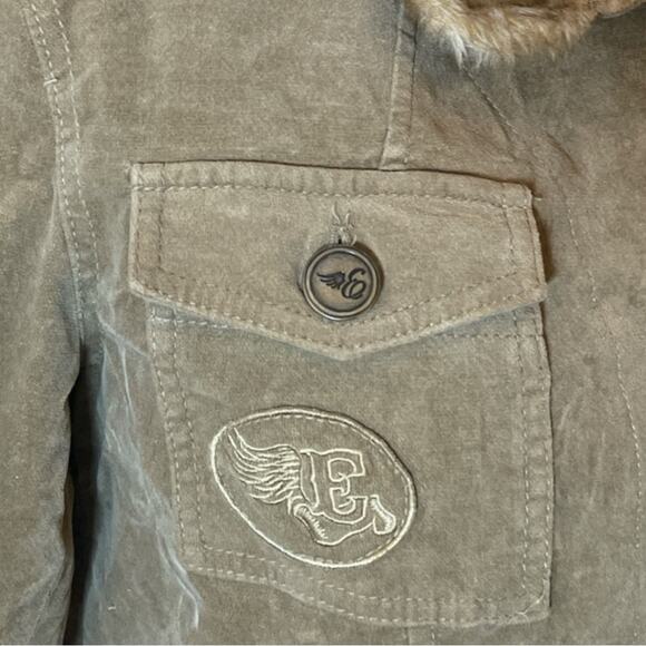 VTG Y2K Esprit Velveteen & Faux Fur Utility Jacket Retro Boho Earthy Size L - Picture 4 of 11